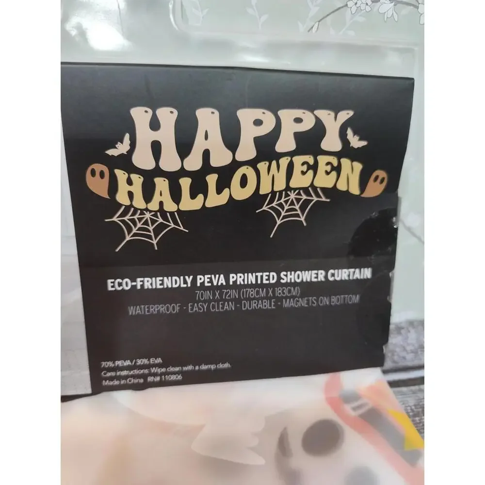 Happy Halloween Shower Curtain Eco Peva 70”x 72” Dog Costumes Trick or Treat Boo